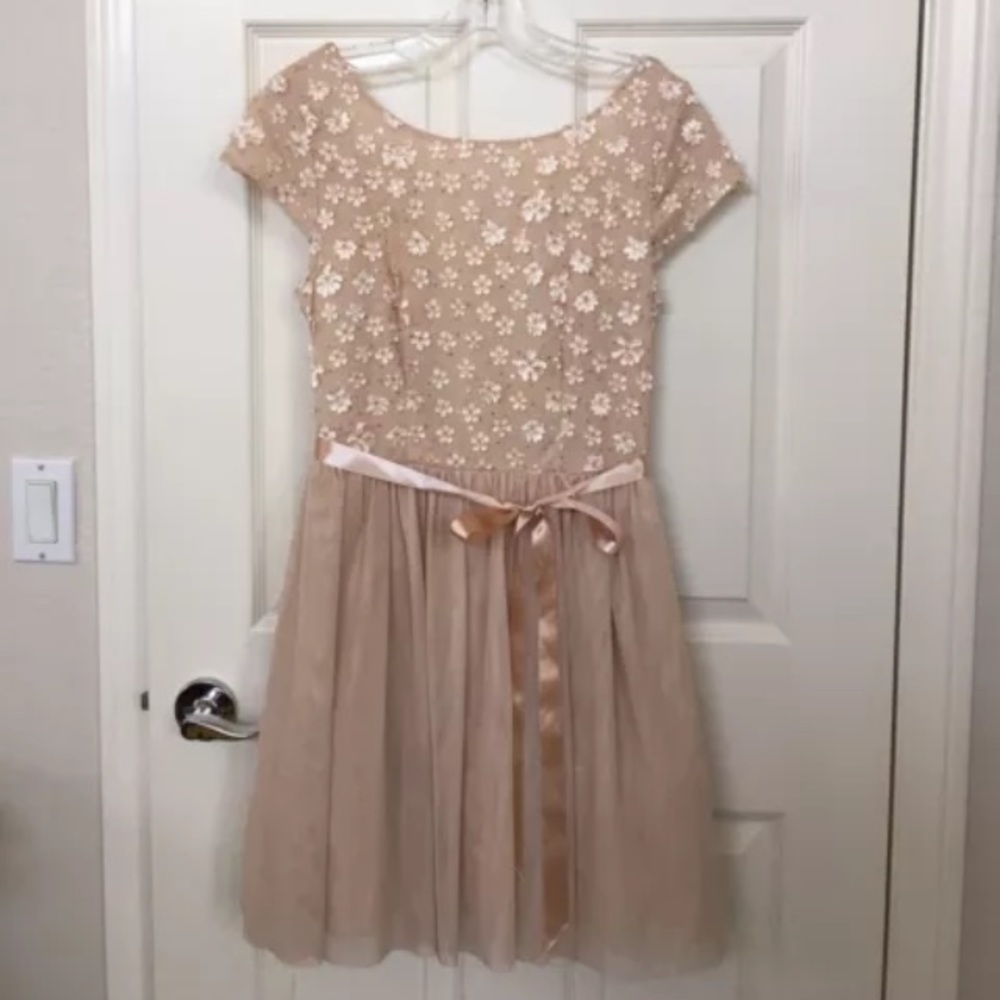 ModCloth Pink Tulle Flower Appliqué Dress